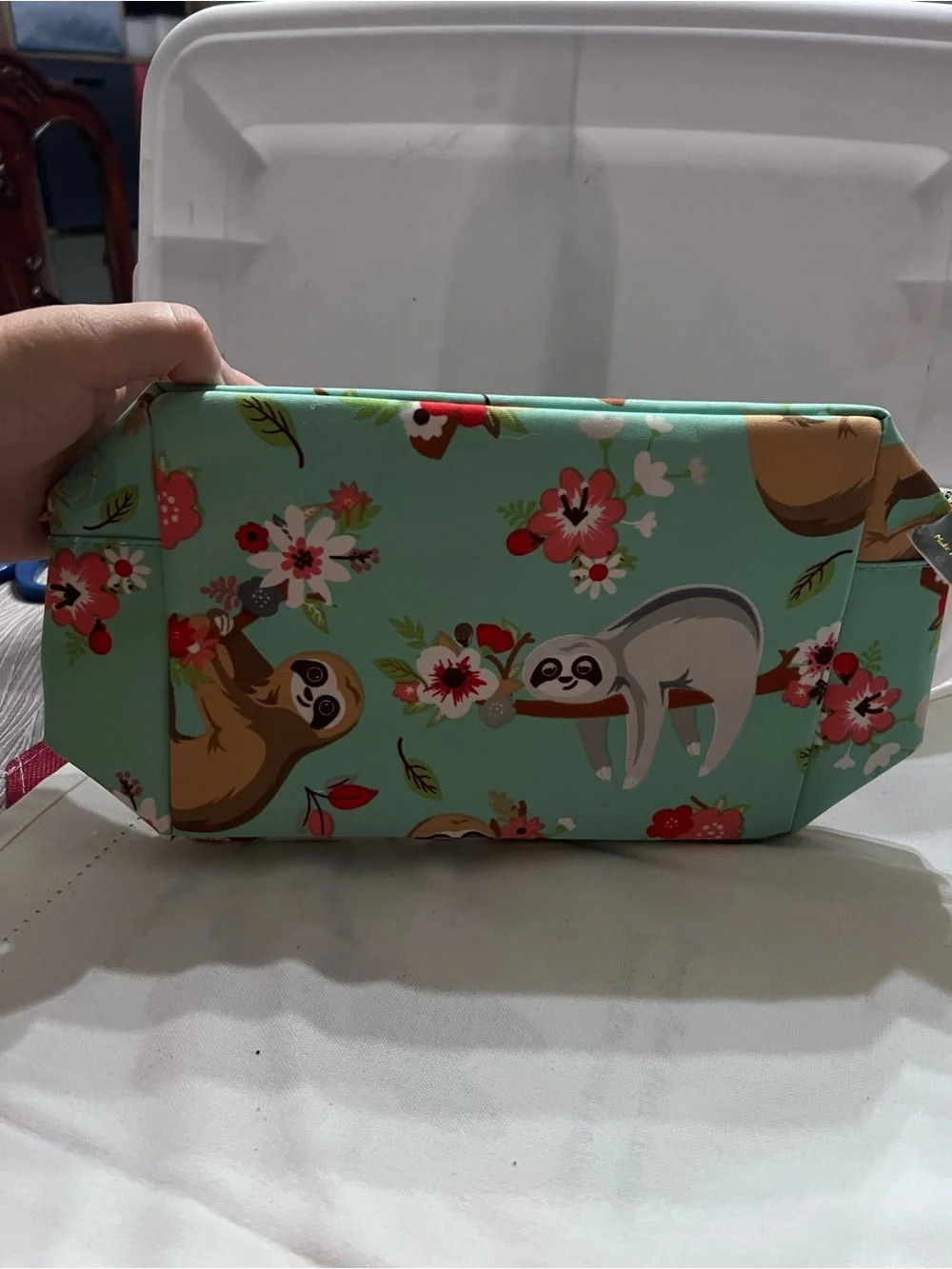NGIL Sloth Floral Cosmetic Bag Makeup Travel Toiletry Case NWT Mint Blue Cute